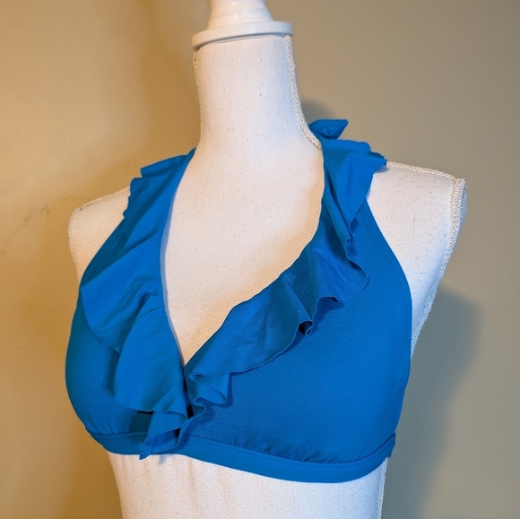 Chaps Blue Ruffle Halter Bikini Top & Bottom SZ 6 - Picture 3 of 16